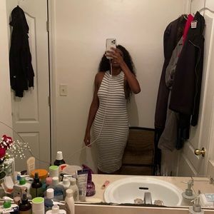 small striped grey and white dress